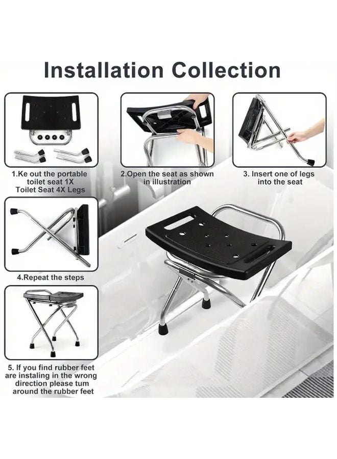 Black Folding Shower Chair 350lb Capacity Stainless Steel Anti Slip Safety Seat for Seniors Disabled - Image 5